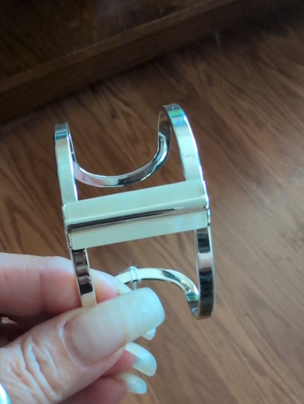 Premier Designs Fab Silver and White Metal Cuff Adapter Bracelet